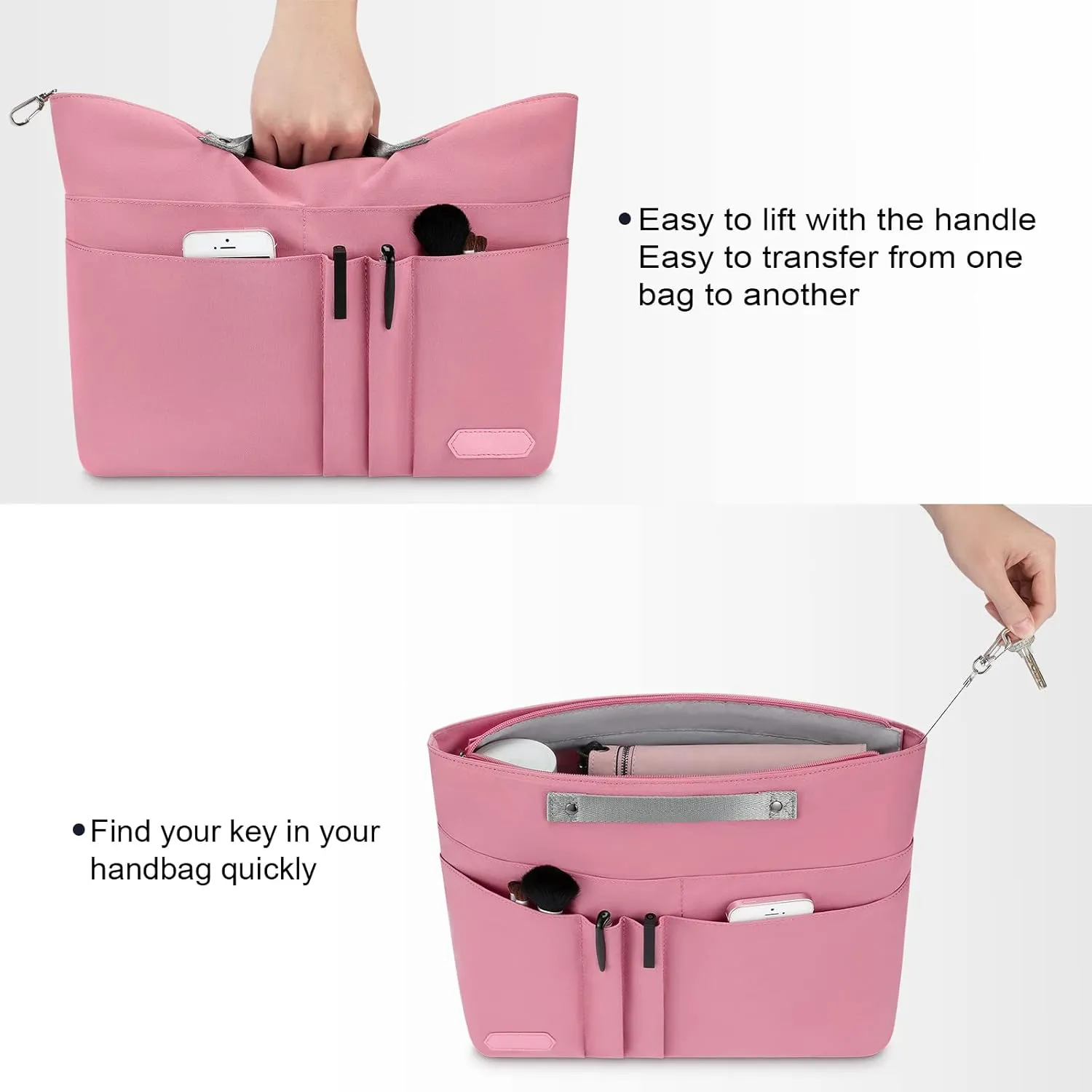 HyFanStr Purse Organizer Insert for Handbags,Tote Bag Organizer Insert Zipper Bag for Women, Handbag Organizer Inside Liner with 15 Pockets