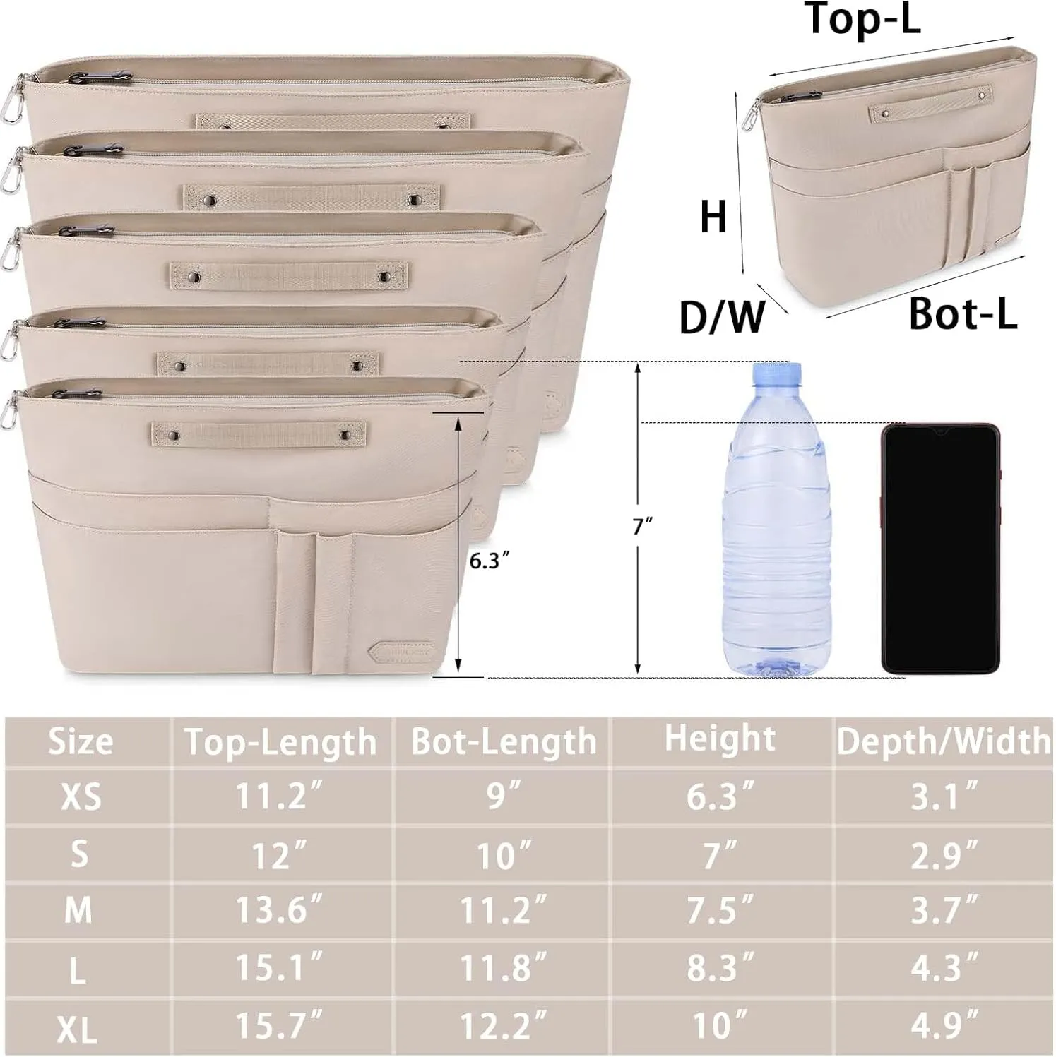 HyFanStr Purse Organizer Insert for Handbags,Tote Bag Organizer Insert Zipper Bag for Women, Handbag Organizer Inside Liner with 15 Pockets