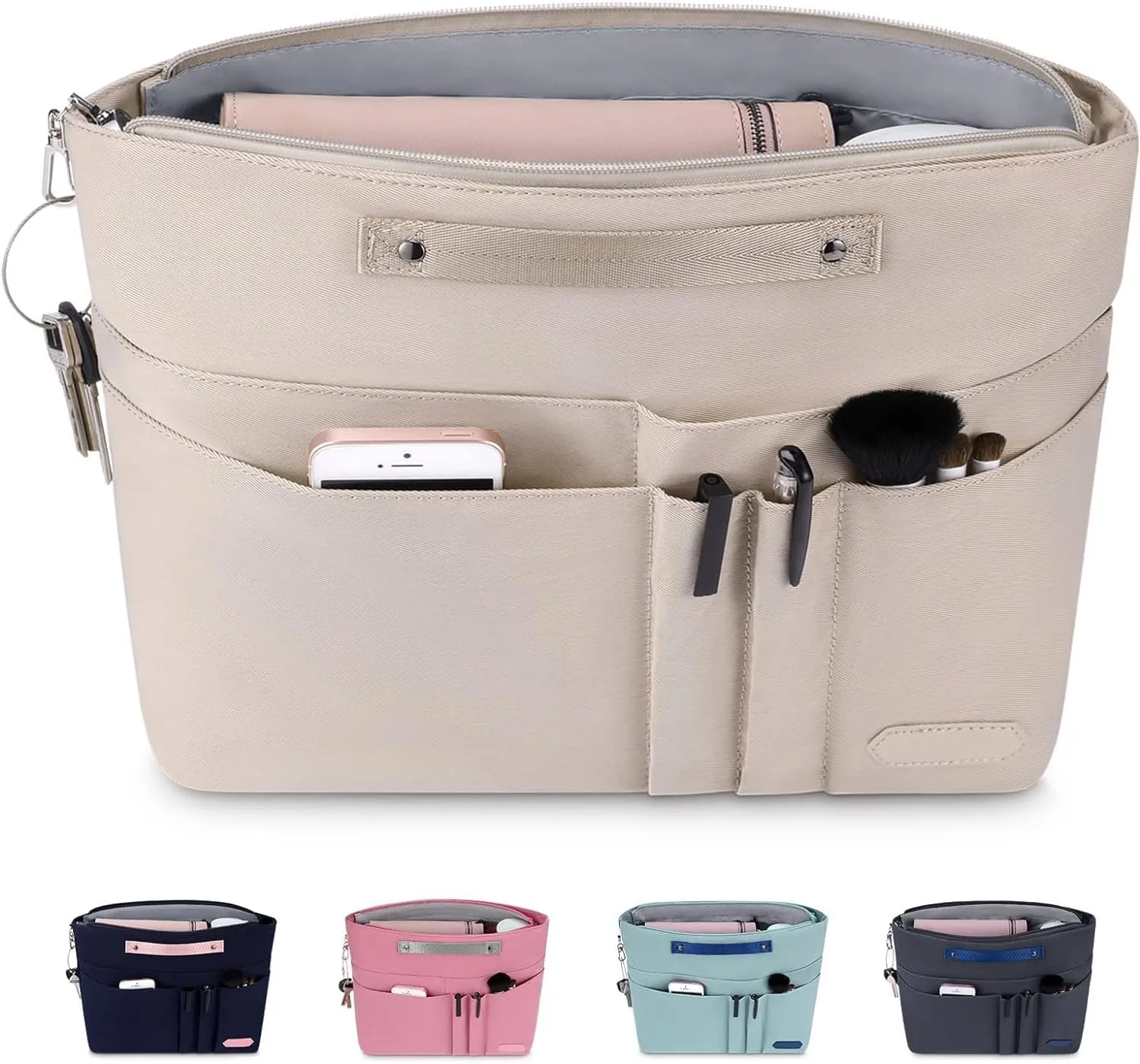 HyFanStr Purse Organizer Insert for Handbags,Tote Bag Organizer Insert Zipper Bag for Women, Handbag Organizer Inside Liner with 15 Pockets