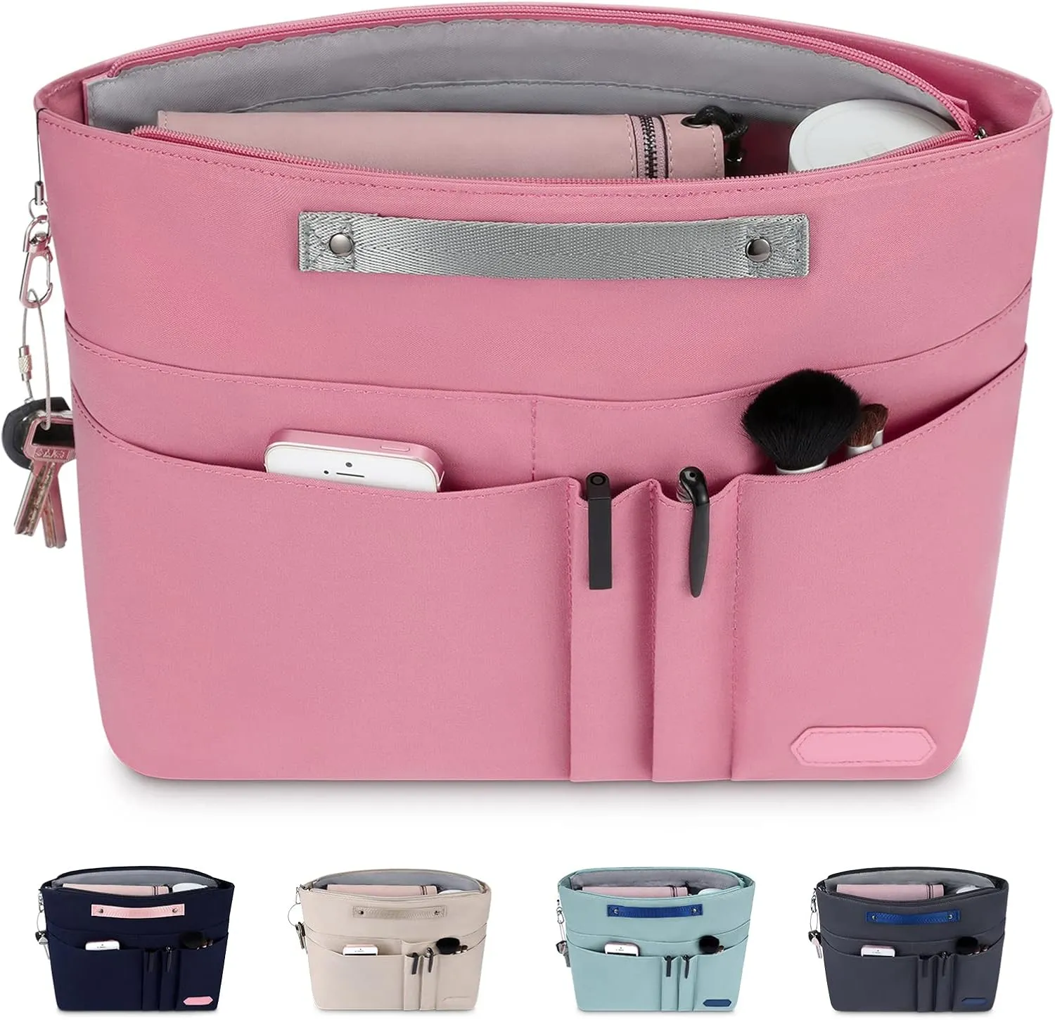 HyFanStr Purse Organizer Insert for Handbags,Tote Bag Organizer Insert Zipper Bag for Women, Handbag Organizer Inside Liner with 15 Pockets