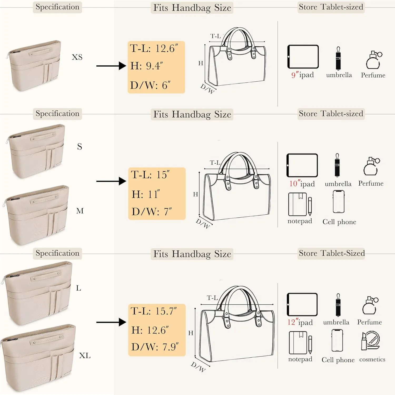 HyFanStr Purse Organizer Insert for Handbags,Tote Bag Organizer Insert Zipper Bag for Women, Handbag Organizer Inside Liner with 15 Pockets