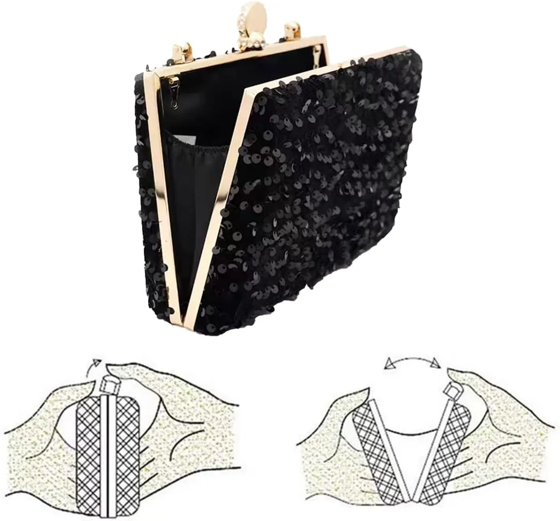 IAMUHI Small Sequins Clutch Purse Top Handle Evening Handbag Mini Square Shoulder Crossbody Bag