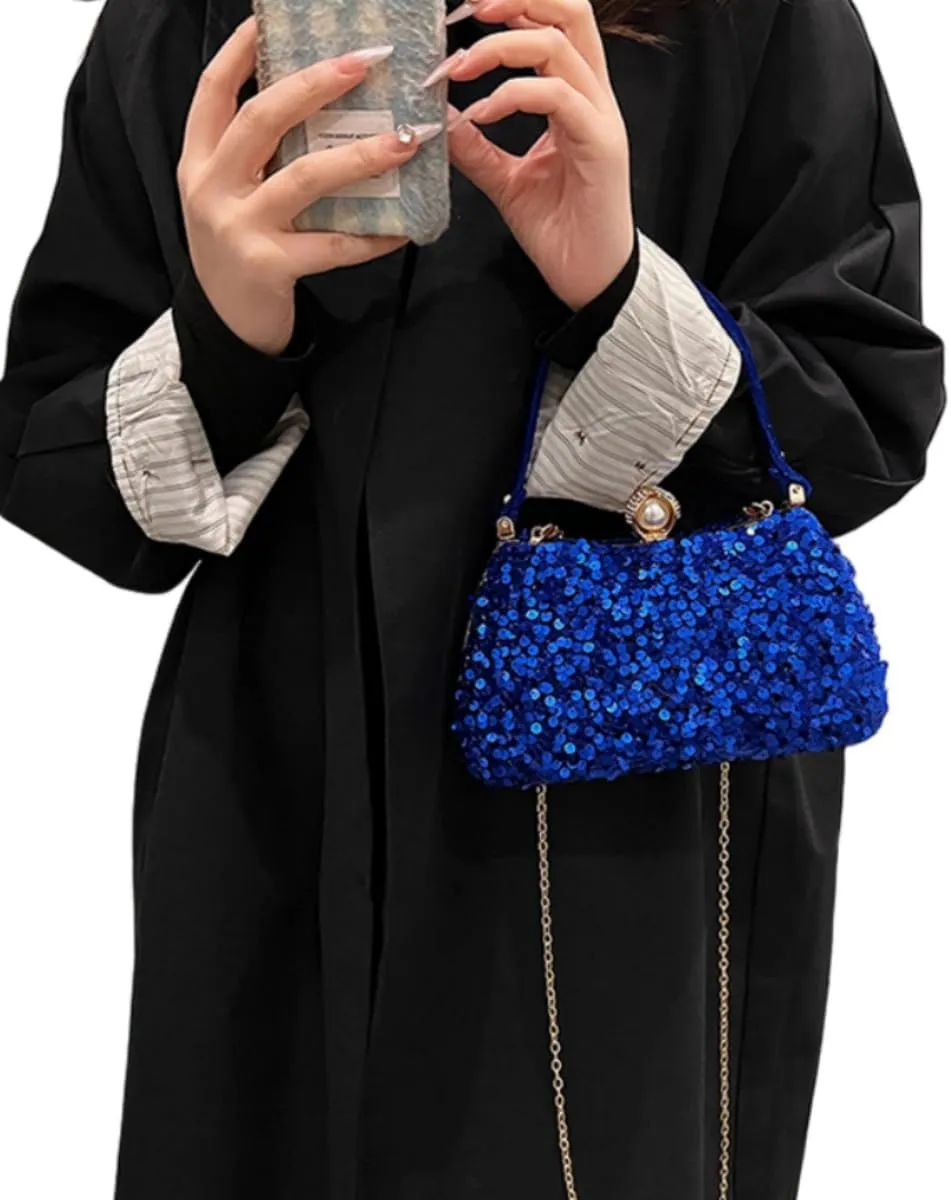 IAMUHI Small Sequins Clutch Purse Top Handle Evening Handbag Mini Square Shoulder Crossbody Bag