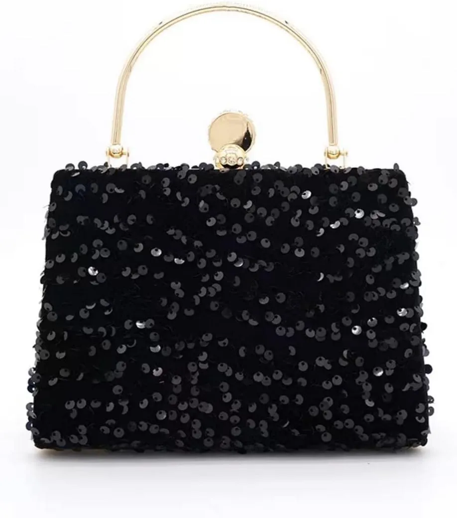 IAMUHI Small Sequins Clutch Purse Top Handle Evening Handbag Mini Square Shoulder Crossbody Bag