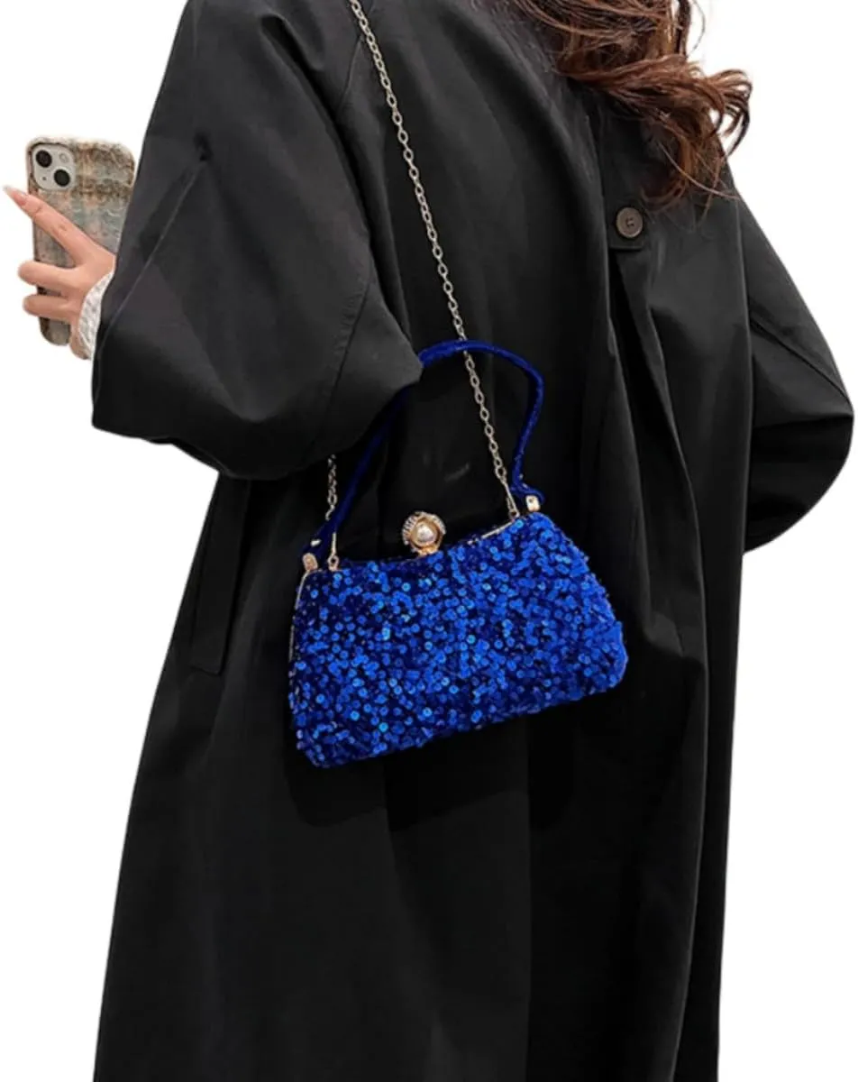IAMUHI Small Sequins Clutch Purse Top Handle Evening Handbag Mini Square Shoulder Crossbody Bag