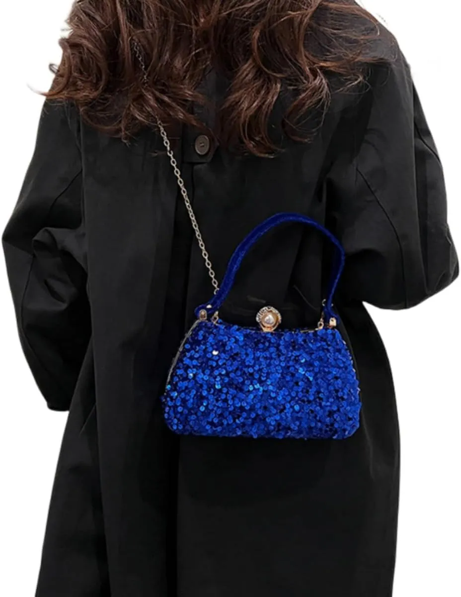 IAMUHI Small Sequins Clutch Purse Top Handle Evening Handbag Mini Square Shoulder Crossbody Bag