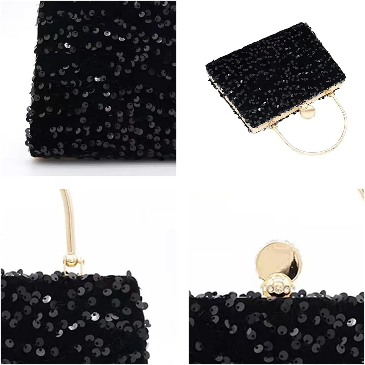 IAMUHI Small Sequins Clutch Purse Top Handle Evening Handbag Mini Square Shoulder Crossbody Bag