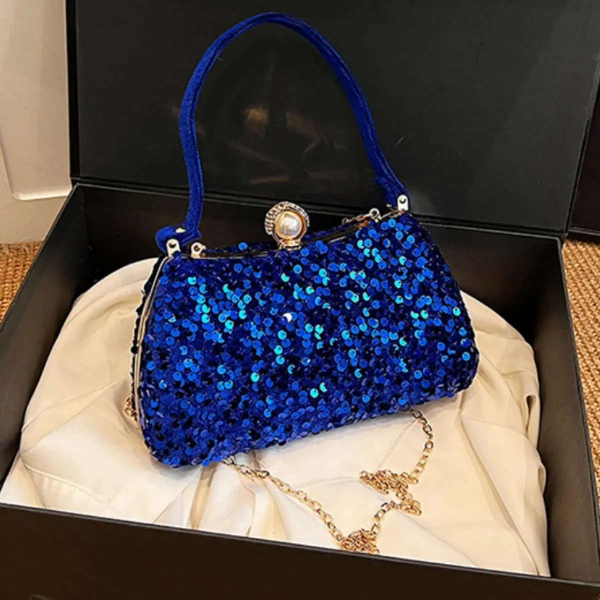 IAMUHI Small Sequins Clutch Purse Top Handle Evening Handbag Mini Square Shoulder Crossbody Bag