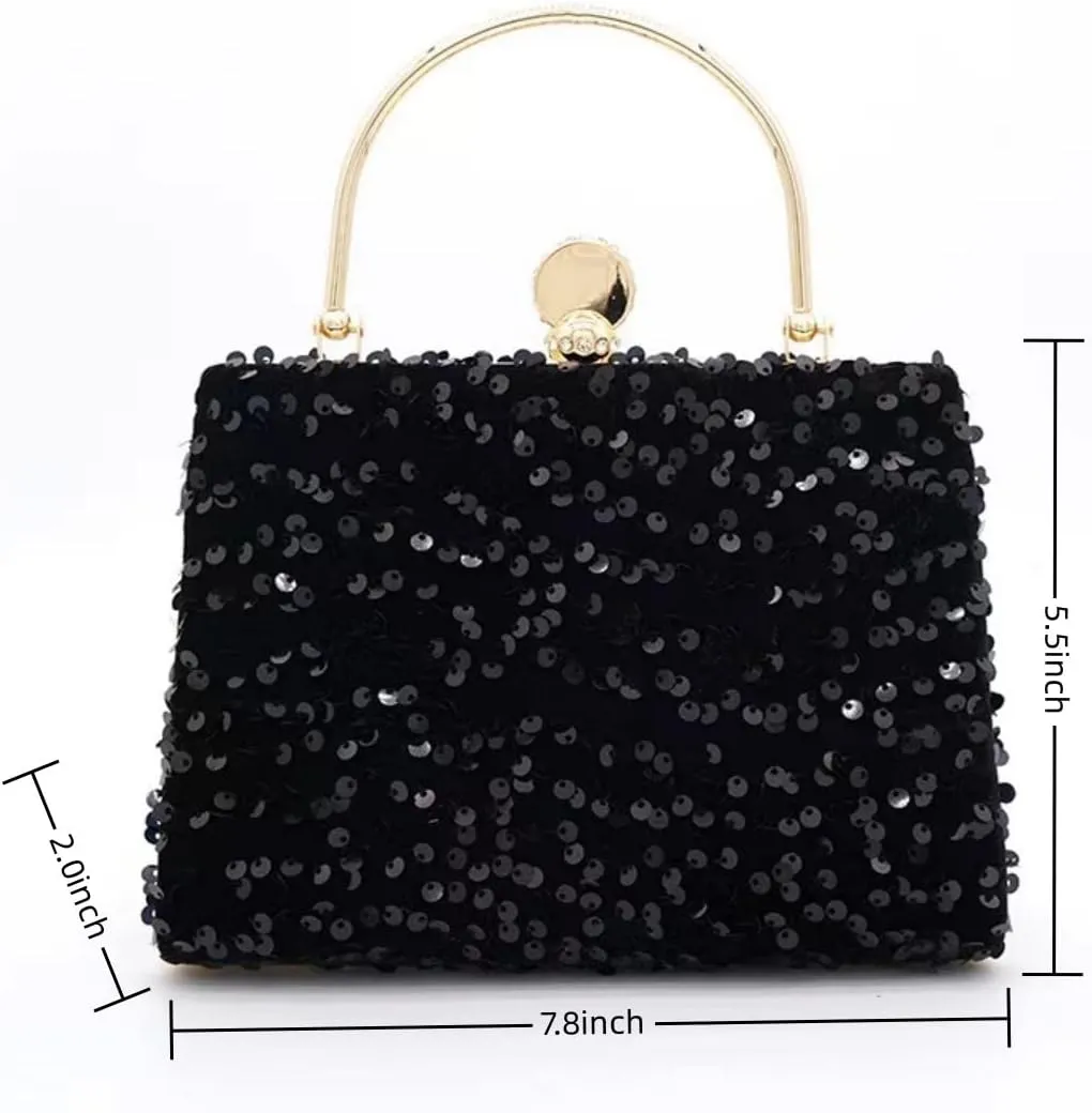 IAMUHI Small Sequins Clutch Purse Top Handle Evening Handbag Mini Square Shoulder Crossbody Bag