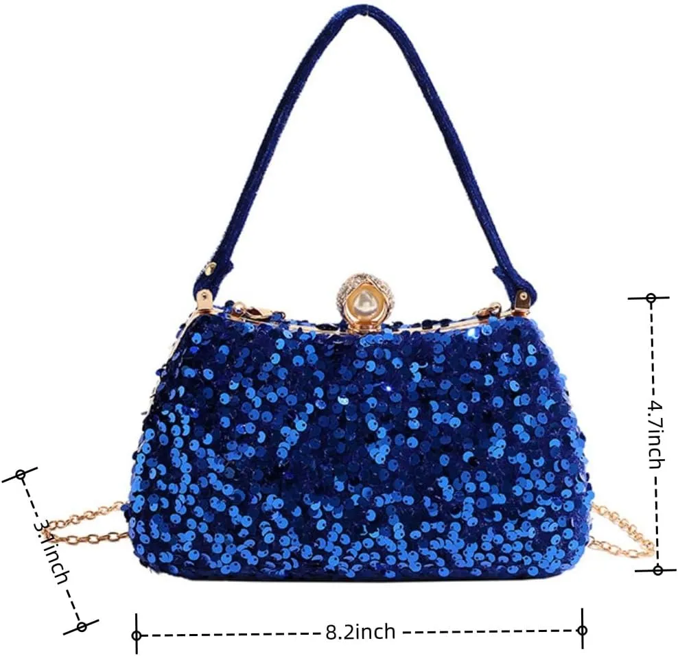 IAMUHI Small Sequins Clutch Purse Top Handle Evening Handbag Mini Square Shoulder Crossbody Bag