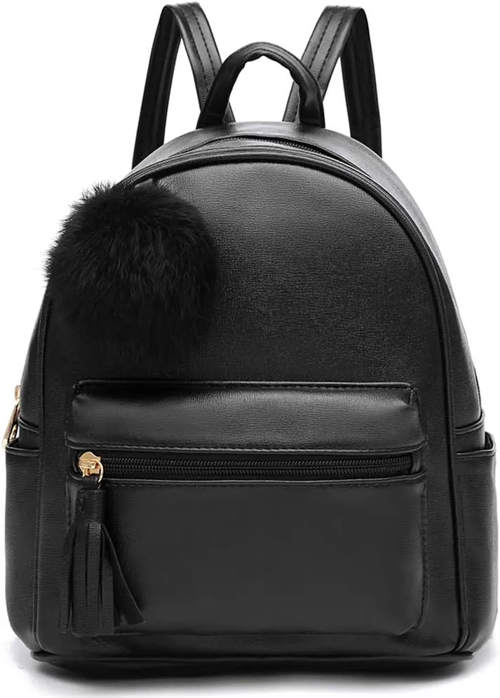 IHAYNER Mini Backpack Purse for Girls Teens Women Purses PU Leather Pom Backpack Shoulder Bag with Charm Tassel