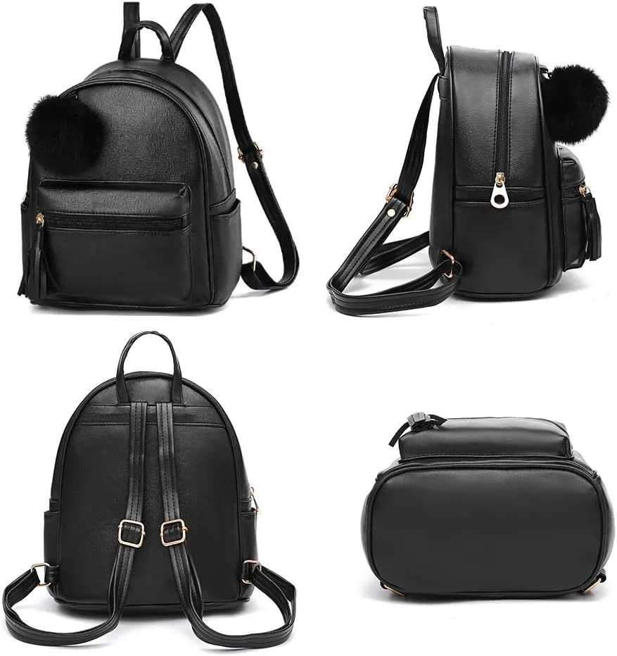 IHAYNER Mini Backpack Purse for Girls Teens Women Purses PU Leather Pom Backpack Shoulder Bag with Charm Tassel