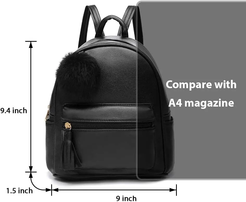 IHAYNER Mini Backpack Purse for Girls Teens Women Purses PU Leather Pom Backpack Shoulder Bag with Charm Tassel