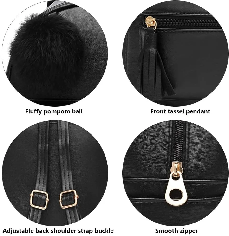 IHAYNER Mini Backpack Purse for Girls Teens Women Purses PU Leather Pom Backpack Shoulder Bag with Charm Tassel