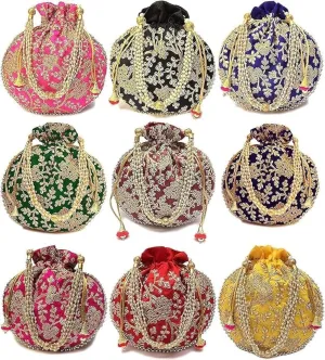 Indian Ethnic Potli Bag Ladies Handbag Batwa Pearls Handle Clutch Purse for Bridal, Women, Girls