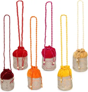 Indian Velvet Potli (Pack of 6 Potli Bag in assorted color), Jwelery Pouch, Coins Pouch