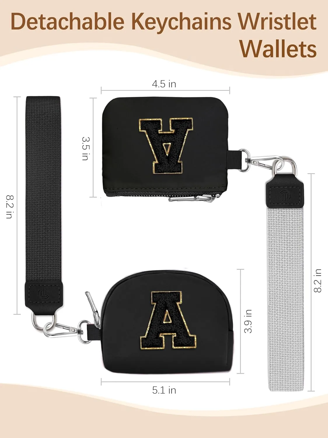 Initial Wristlet Wallet for Women,Small Dual Pouch Wristlet,Personalised Keychain Wallet,Mini Zip Around Coin Pouse