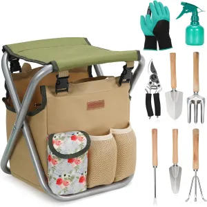INNO STAGE 10 Piece Gardening Hand Tools Set with Garden Storage Tote Bag and Seat-Best Garden Tools Kit Organizer