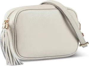 Italian Genuine Calf Leather Crossbody Bag for Women with Zip Strap Tassel | Small Camera Purse Shoulder Handbag Pocketbook