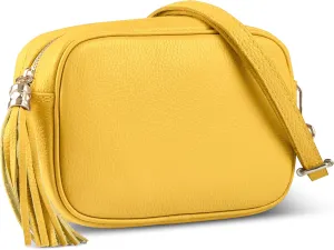 Italian Genuine Calf Leather Crossbody Bag for Women with Zip Strap Tassel | Small Camera Purse Shoulder Handbag Pocketbook