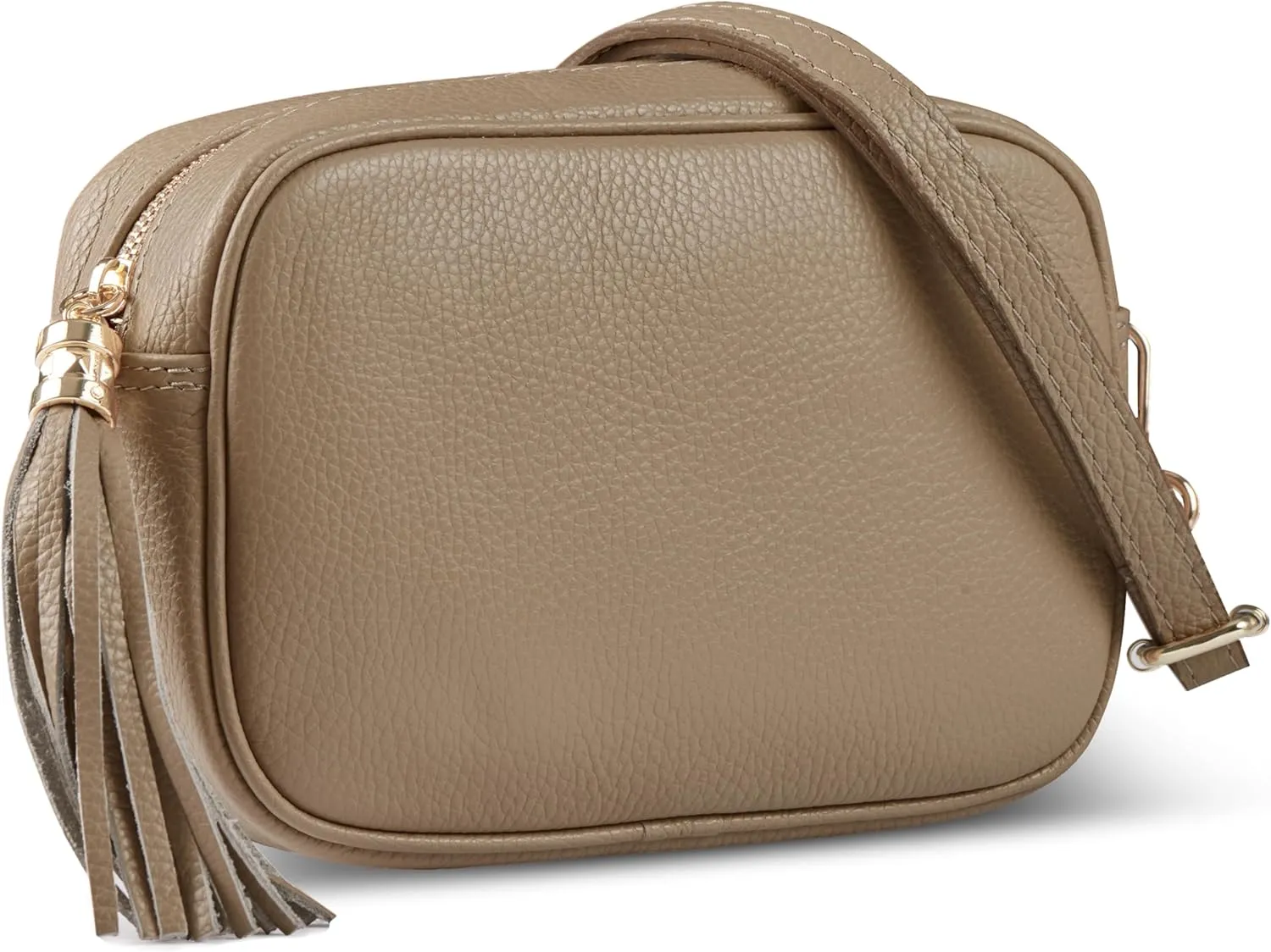 Italian Genuine Calf Leather Crossbody Bag for Women with Zip Strap Tassel | Small Camera Purse Shoulder Handbag Pocketbook