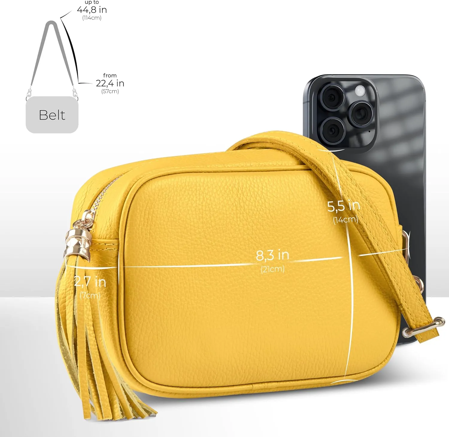Italian Genuine Calf Leather Crossbody Bag for Women with Zip Strap Tassel | Small Camera Purse Shoulder Handbag Pocketbook