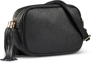 Italian Genuine Calf Leather Crossbody Bag for Women with Zip Strap Tassel | Small Camera Purse Shoulder Handbag Pocketbook