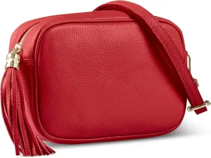 Italian Genuine Calf Leather Crossbody Bag for Women with Zip Strap Tassel | Small Camera Purse Shoulder Handbag Pocketbook