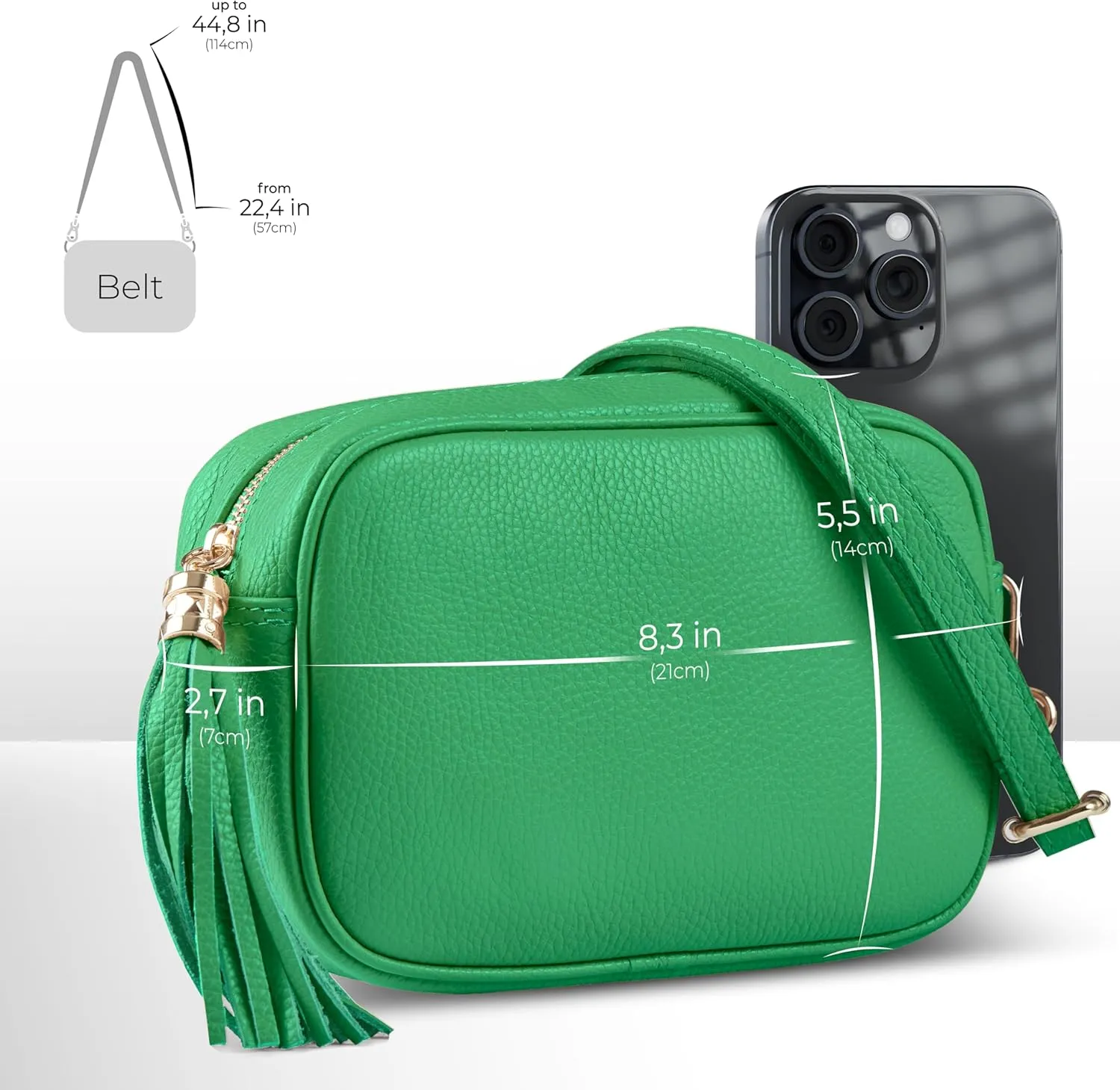 Italian Genuine Calf Leather Crossbody Bag for Women with Zip Strap Tassel | Small Camera Purse Shoulder Handbag Pocketbook