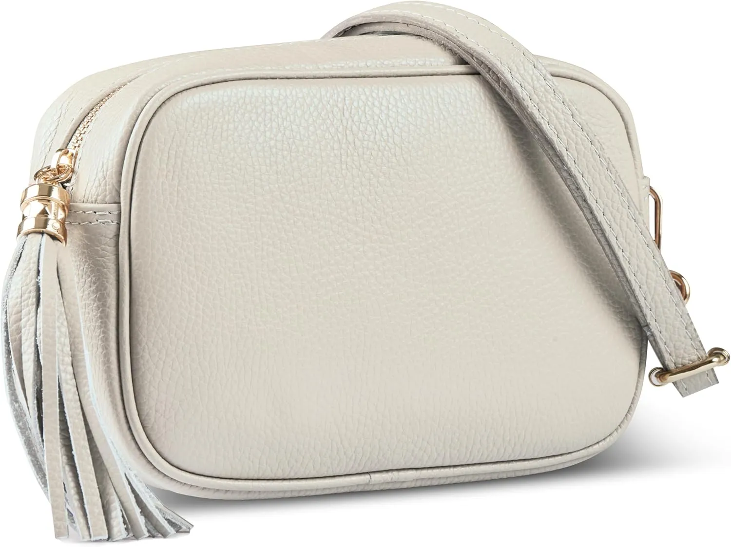 Italian Genuine Calf Leather Crossbody Bag for Women with Zip Strap Tassel | Small Camera Purse Shoulder Handbag Pocketbook