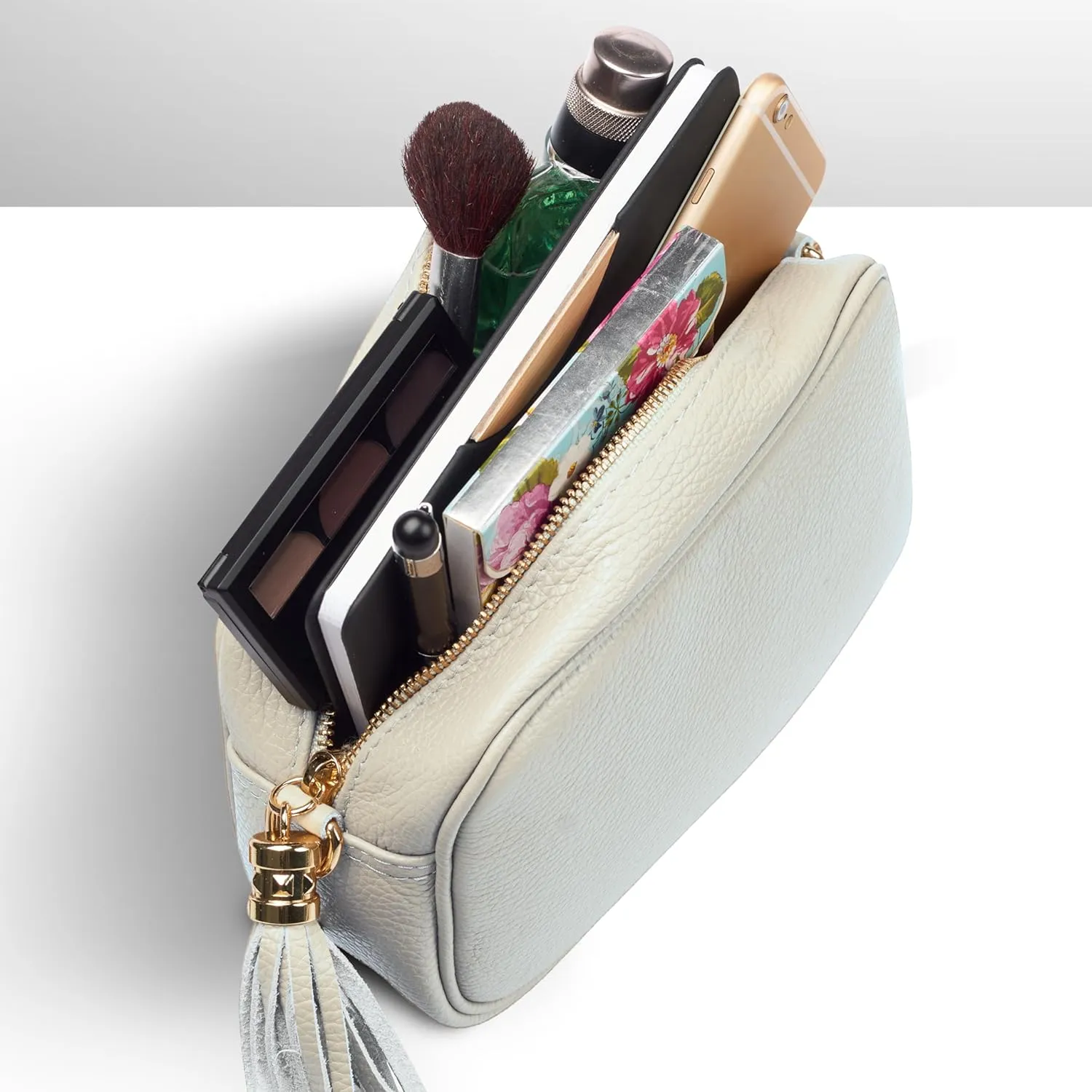 Italian Genuine Calf Leather Crossbody Bag for Women with Zip Strap Tassel | Small Camera Purse Shoulder Handbag Pocketbook