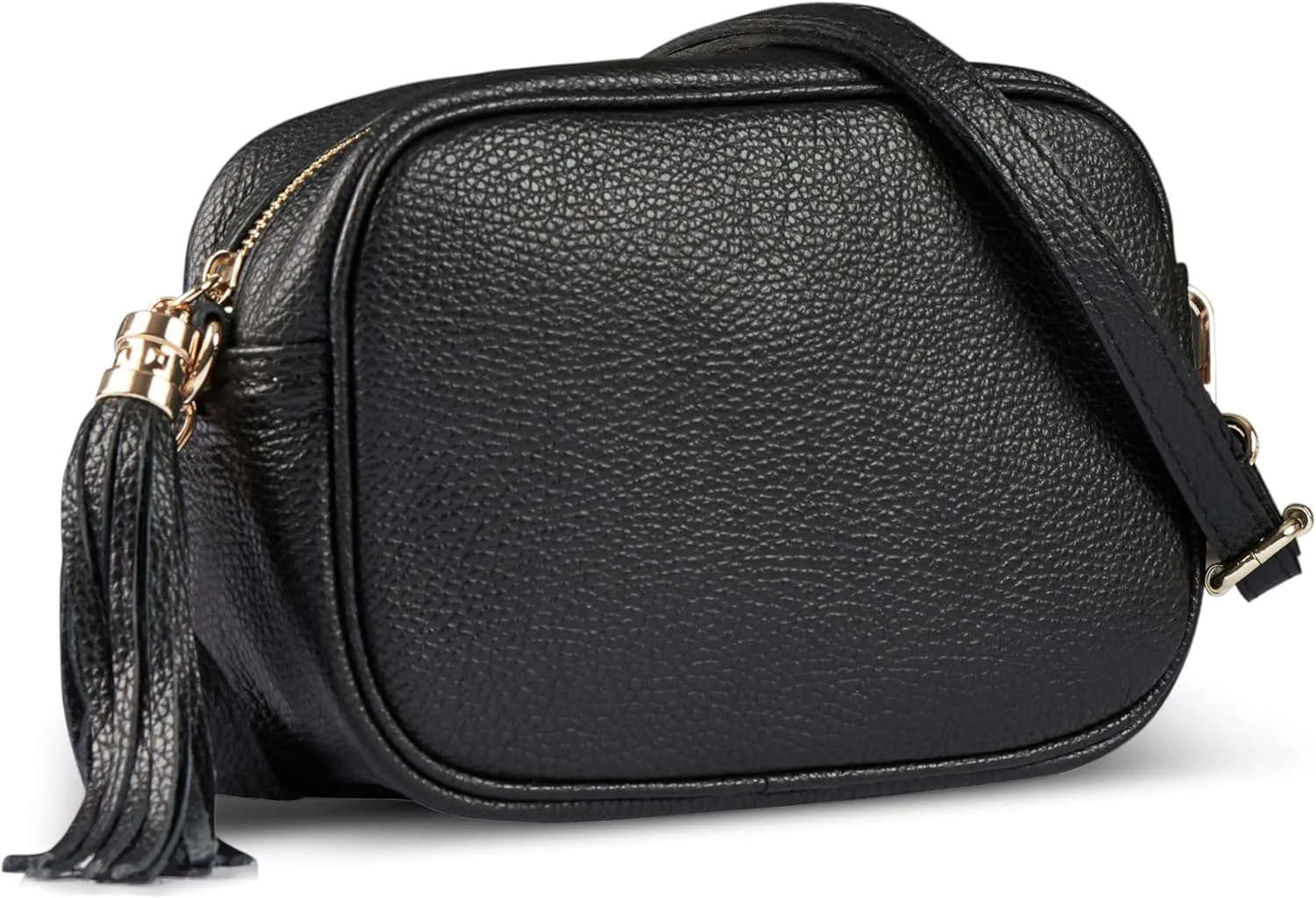 Italian Genuine Calf Leather Crossbody Bag for Women with Zip Strap Tassel | Small Camera Purse Shoulder Handbag Pocketbook