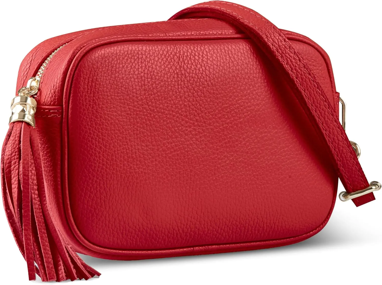 Italian Genuine Calf Leather Crossbody Bag for Women with Zip Strap Tassel | Small Camera Purse Shoulder Handbag Pocketbook
