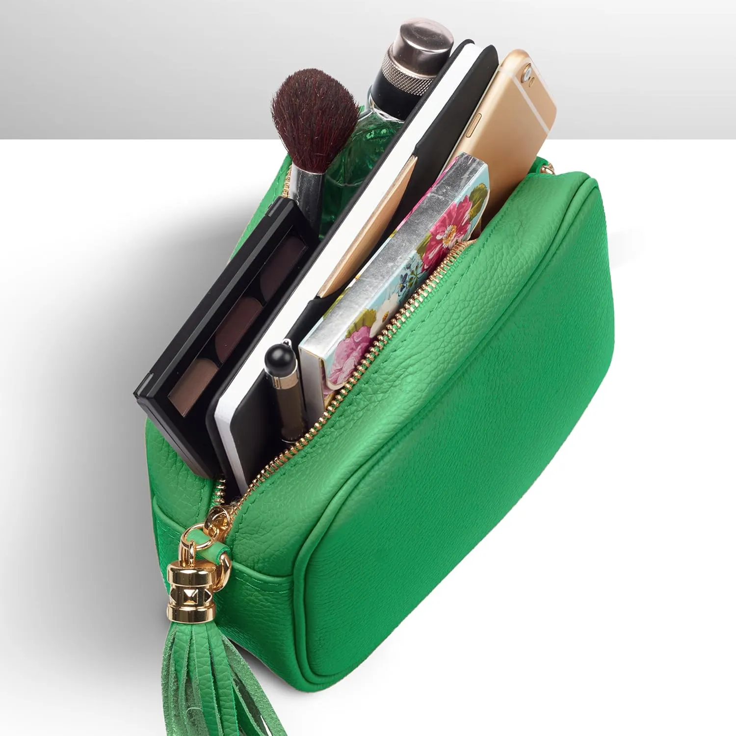 Italian Genuine Calf Leather Crossbody Bag for Women with Zip Strap Tassel | Small Camera Purse Shoulder Handbag Pocketbook
