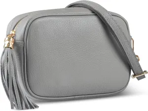 Italian Genuine Calf Leather Crossbody Bag for Women with Zip Strap Tassel | Small Camera Purse Shoulder Handbag Pocketbook