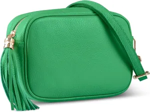 Italian Genuine Calf Leather Crossbody Bag for Women with Zip Strap Tassel | Small Camera Purse Shoulder Handbag Pocketbook
