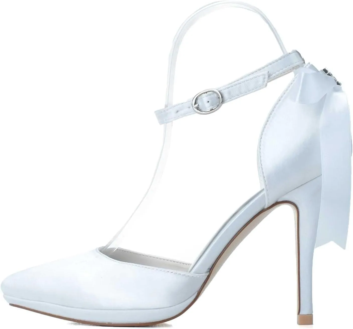 Ivory Satin Bridal Wedding Shoes for Women High Heels Buckle Kitten Heels Closed Toe Comfortable Ankle Strap Round Toe Pumps(Red,3 UK)