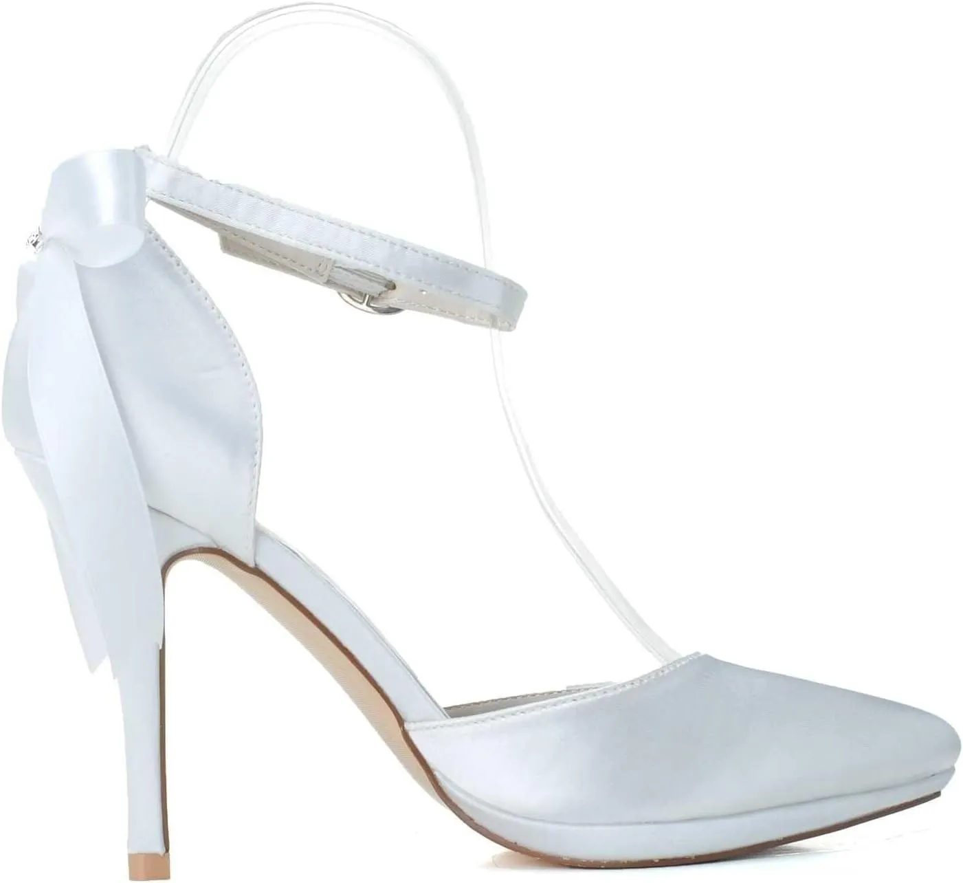 Ivory Satin Bridal Wedding Shoes for Women High Heels Buckle Kitten Heels Closed Toe Comfortable Ankle Strap Round Toe Pumps(Red,3 UK)