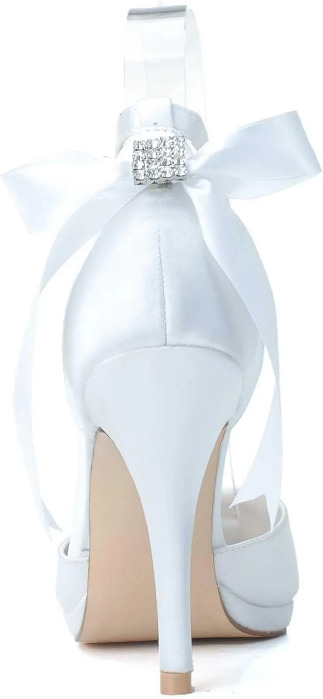 Ivory Satin Bridal Wedding Shoes for Women High Heels Buckle Kitten Heels Closed Toe Comfortable Ankle Strap Round Toe Pumps(Red,3 UK)