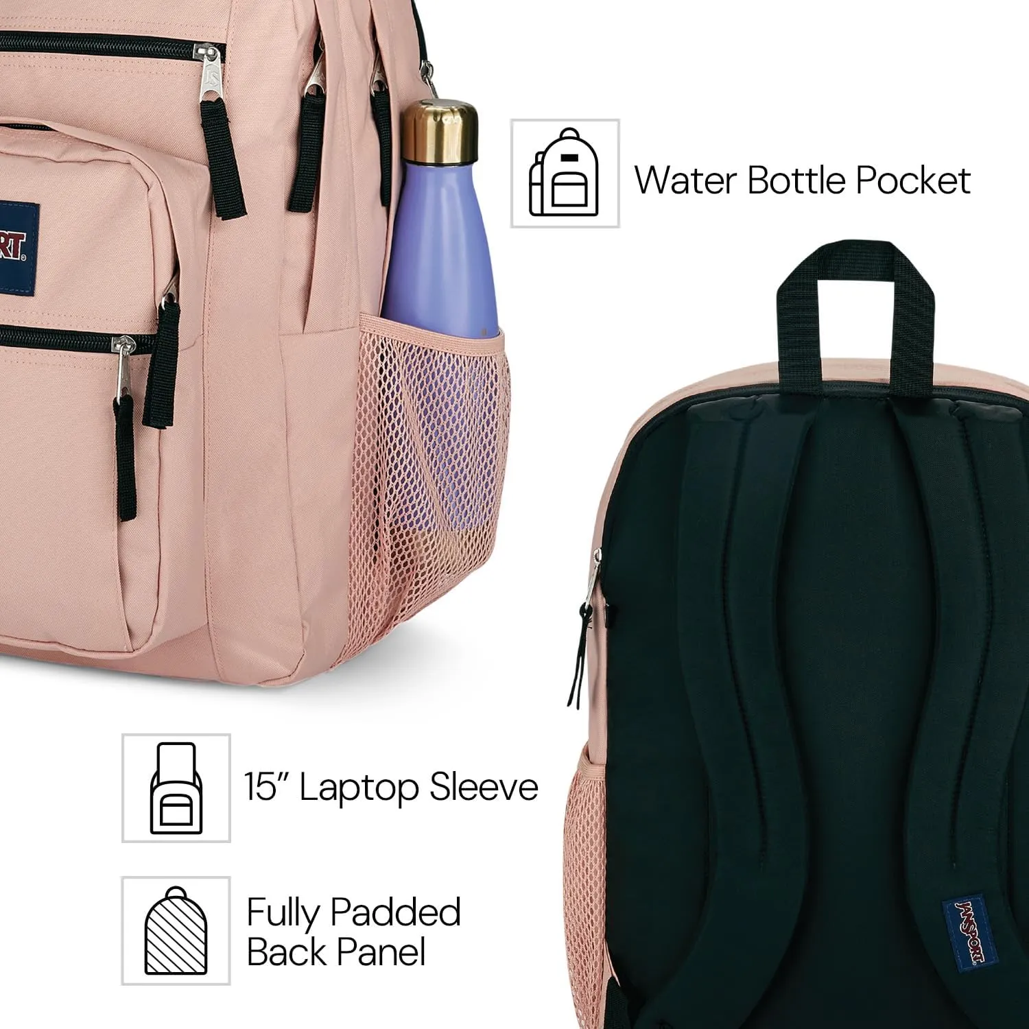 JanSport Laptop Backpack - Computer Bag with 2 Compartments, Ergonomic Shoulder Straps, 15” Laptop Sleeve, Haul Handle - Hiblisscus