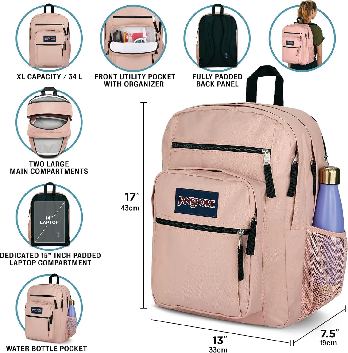 JanSport Laptop Backpack - Computer Bag with 2 Compartments, Ergonomic Shoulder Straps, 15” Laptop Sleeve, Haul Handle - Hiblisscus