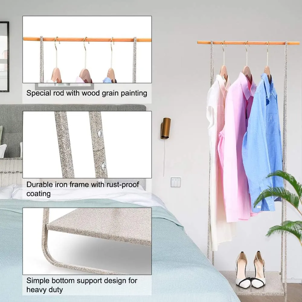 JEFEE Narrow Clothes Rack Simple Garment Rack with Shelf 1-Tier Coat Clothing Organizer Storage for Hats Bags Shoe for Entryway Bedroom Dorm Pool, L21.3xW18.3X H55.1 inch, Marble Texture