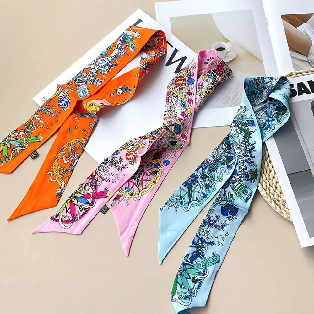 JERLA 100% Mulberry silk Scarf handbag wrap Tie Bundle Hair Ribbon Neckerchief Scarf for women men