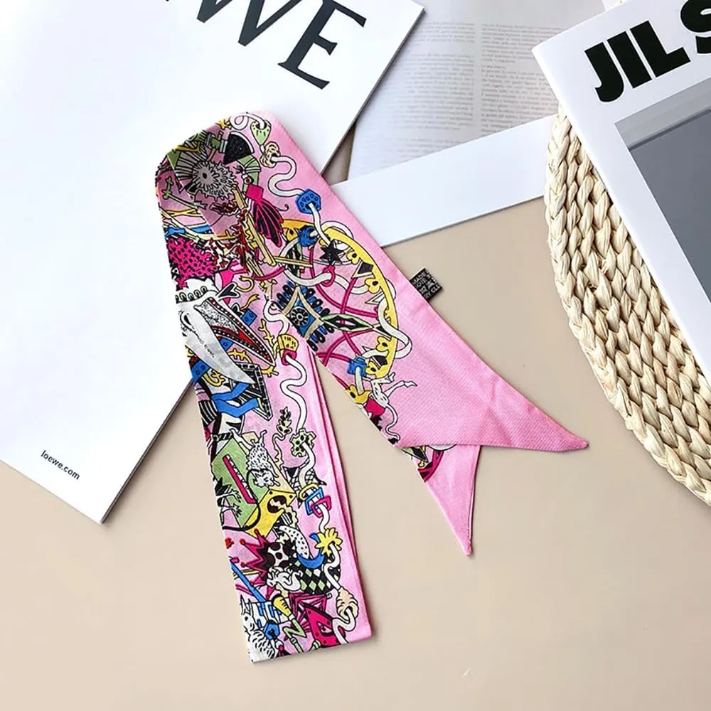 JERLA 100% Mulberry silk Scarf handbag wrap Tie Bundle Hair Ribbon Neckerchief Scarf for women men