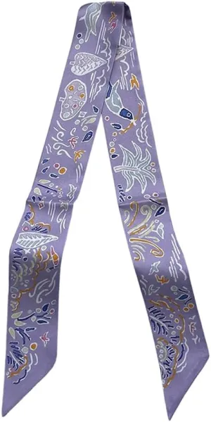 JERLA 100% Mulberry silk Scarf Head Hair Ribbon Handbag Handle wrap Tie Bundle Scarf Neckerchief Scarf for women (Purple plants)