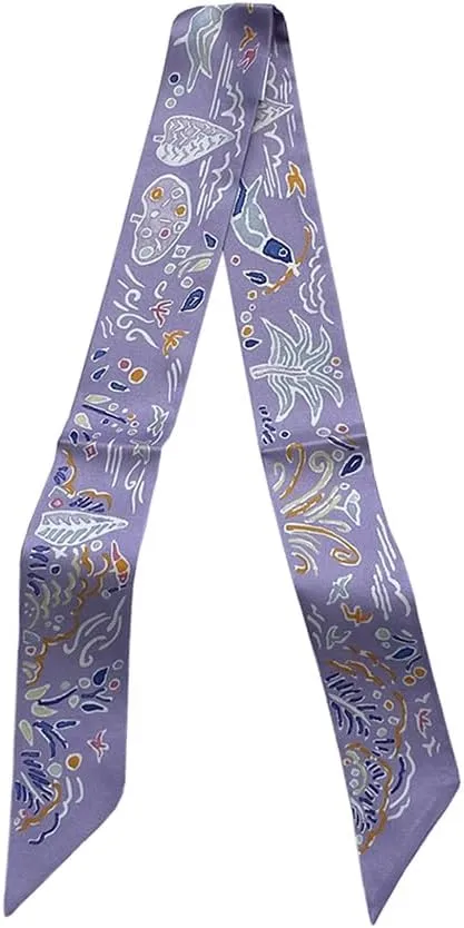 JERLA 100% Mulberry silk Scarf Head Hair Ribbon Handbag Handle wrap Tie Bundle Scarf Neckerchief Scarf for women (Purple plants)