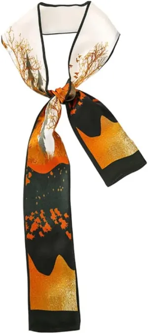 JERLA 100% Mulberry silk Scarf Head Hair Ribbon Handbag Handle wrap Tie Bundle Scarf Neckerchief Scarf for women (Sunset woods)