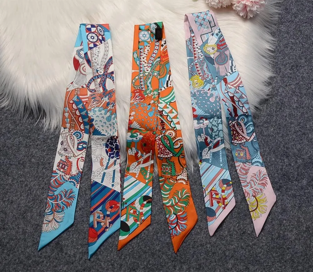 JERLA 100% Mulberry silk Scarf Head Hair Ribbon Handbag Handle wrap Tie Bundle Scarf Neckerchief Scarf for women