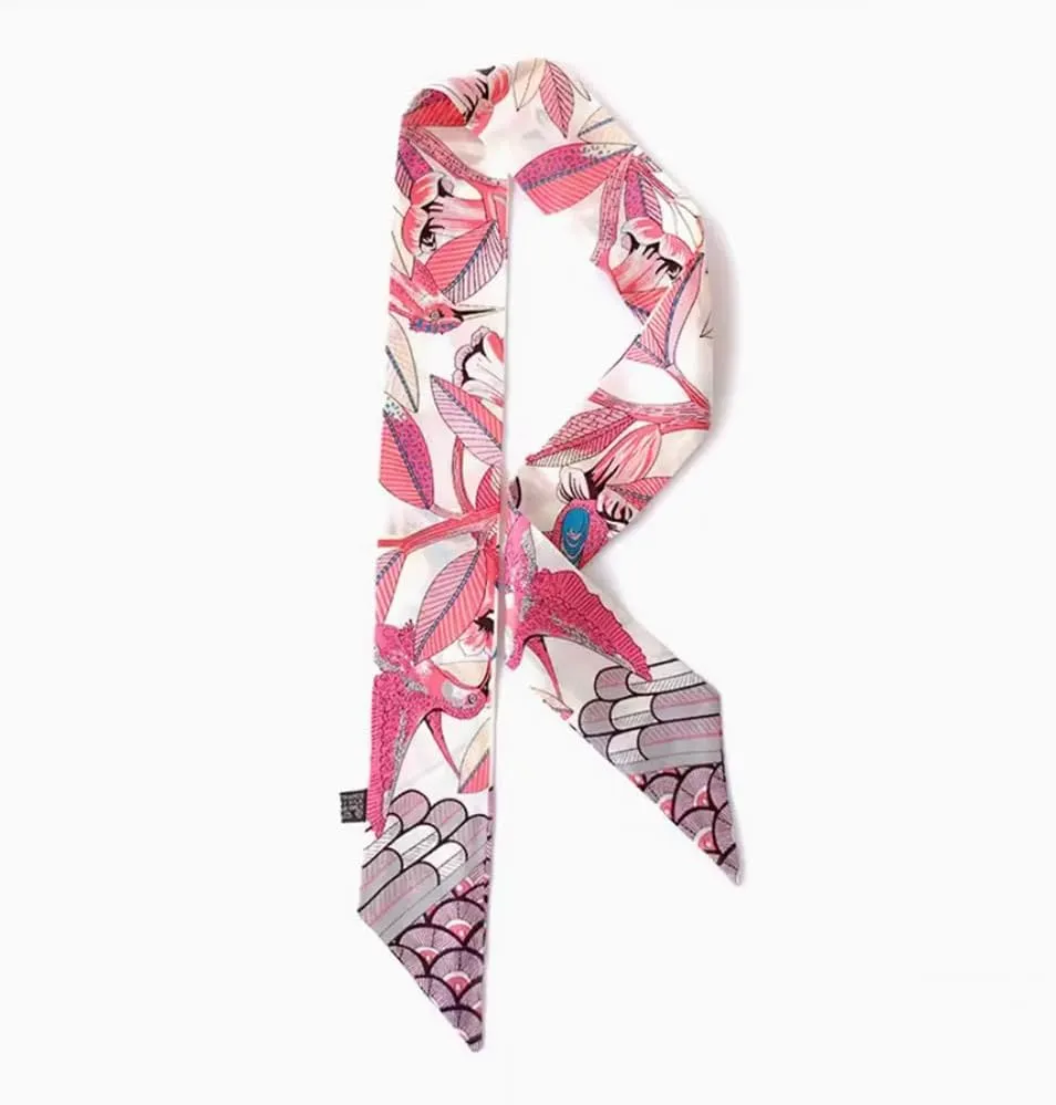 JERLA 100% Mulberry Silk Scarf, Head Wrap, Hair Tie, Handbag Handle Wrap, Neckerchief for Women