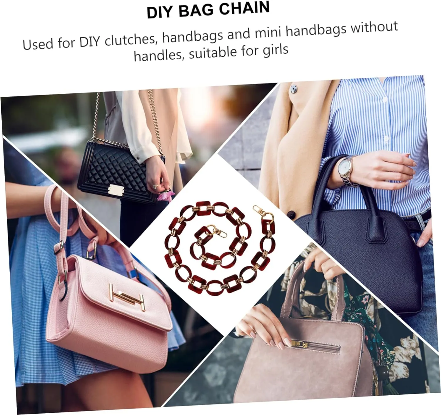JEWEDECO Thick Resin DIY Purse Chain Contrast Handbag Replacement Chain for Stylish Bag Dec